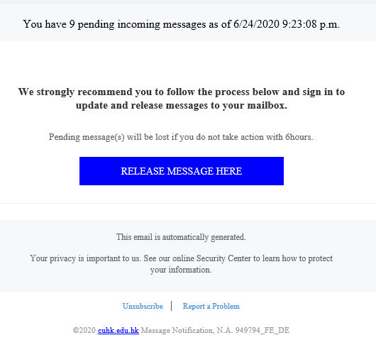 Phishing Alert High Priority Incoming Messages Blocked 
