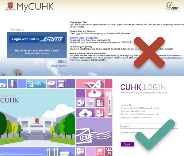New Login Page of MyCUHK